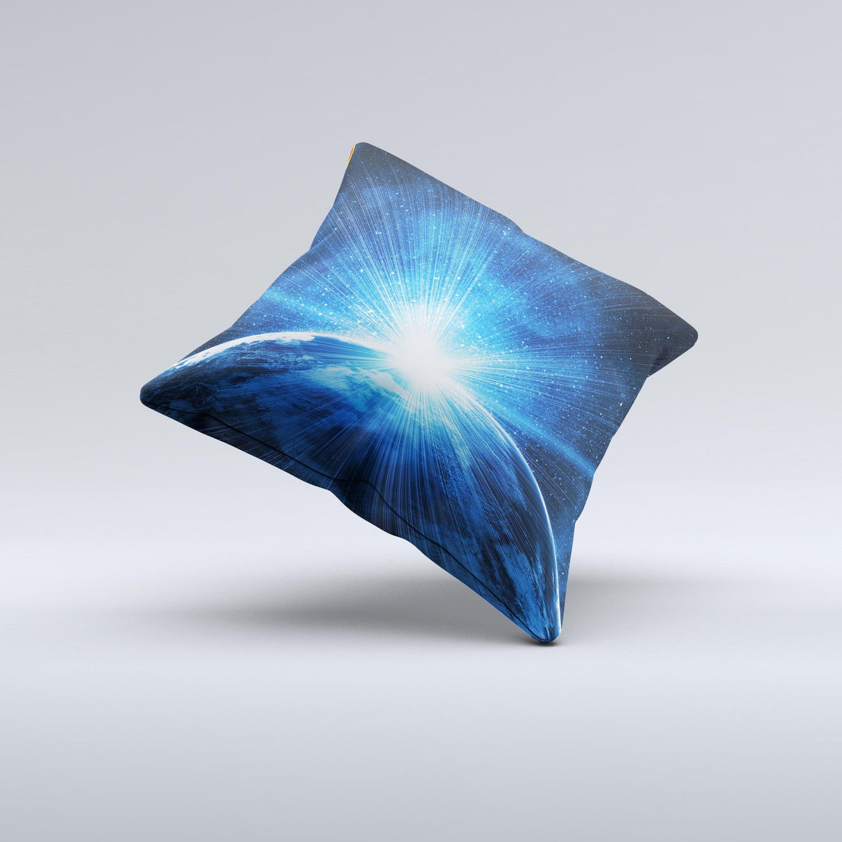 Bright Blue Earth Light Flash Ink-Fuzed Decorative Throw Pillow