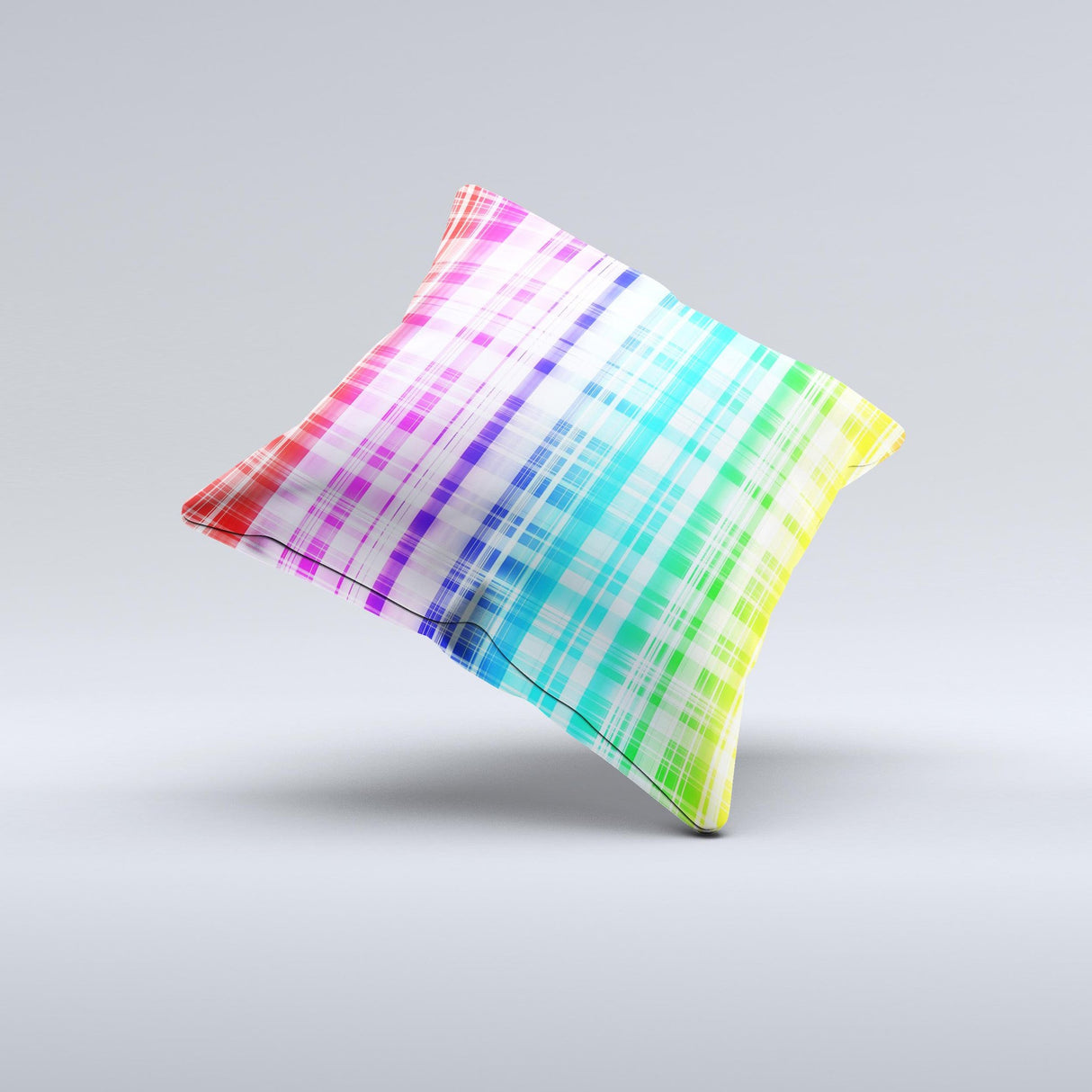 Bright Rainbow Plaid Pattern ink-Fuzed Decorative Throw Pillow