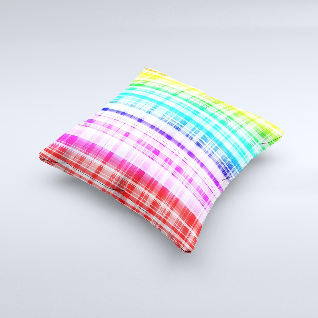 Bright Rainbow Plaid Pattern ink-Fuzed Decorative Throw Pillow
