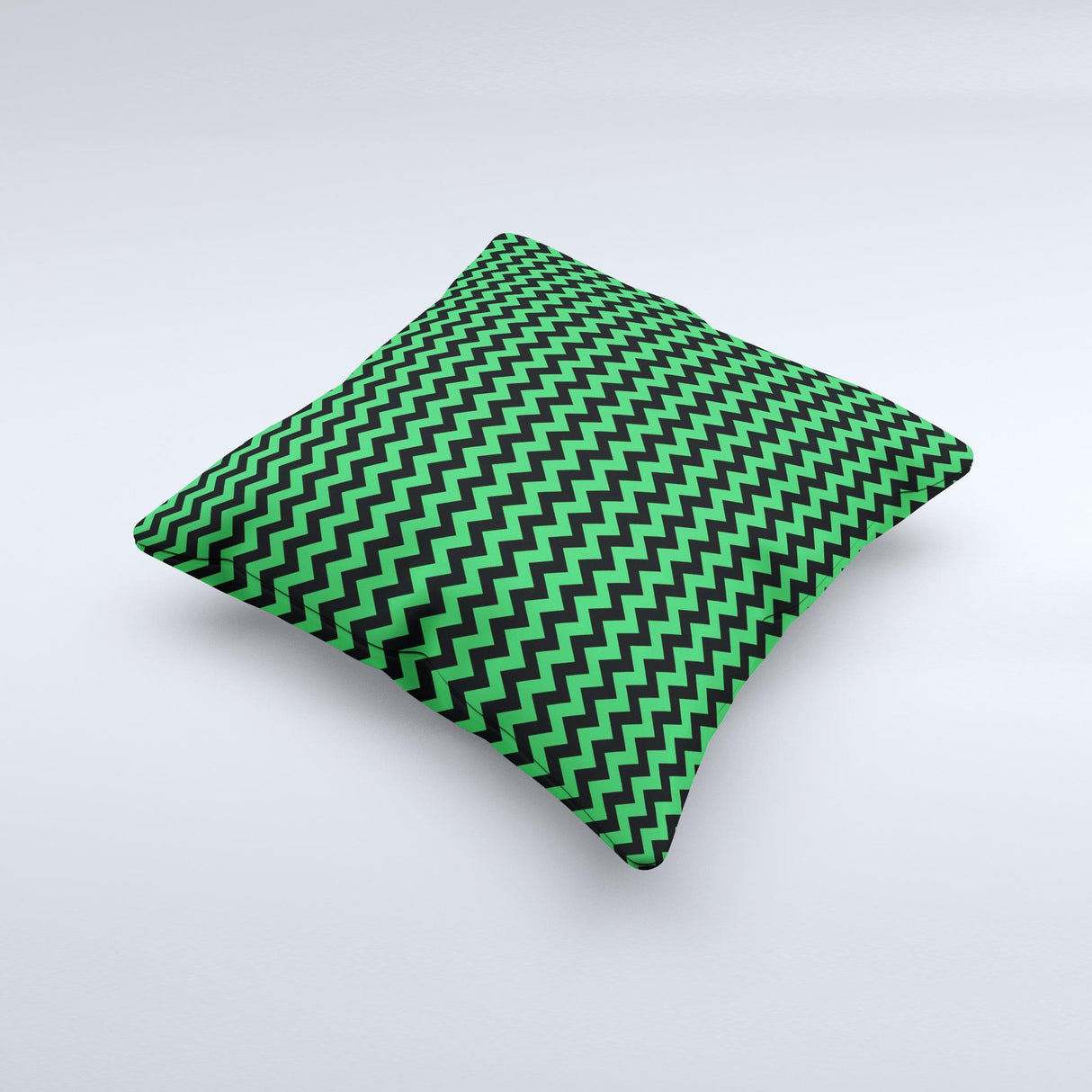 Green & Black Chevron Pattern Ink-Fuzed Decorative Throw Pillow