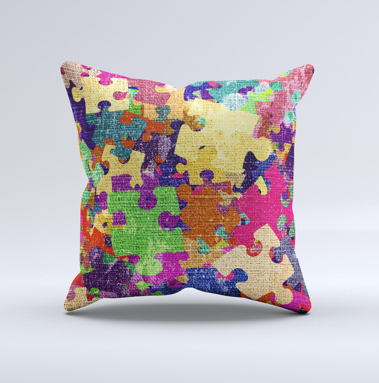 Neon Colored Puzzle Pieces Ink-Fuzed Decorative Throw Pillow