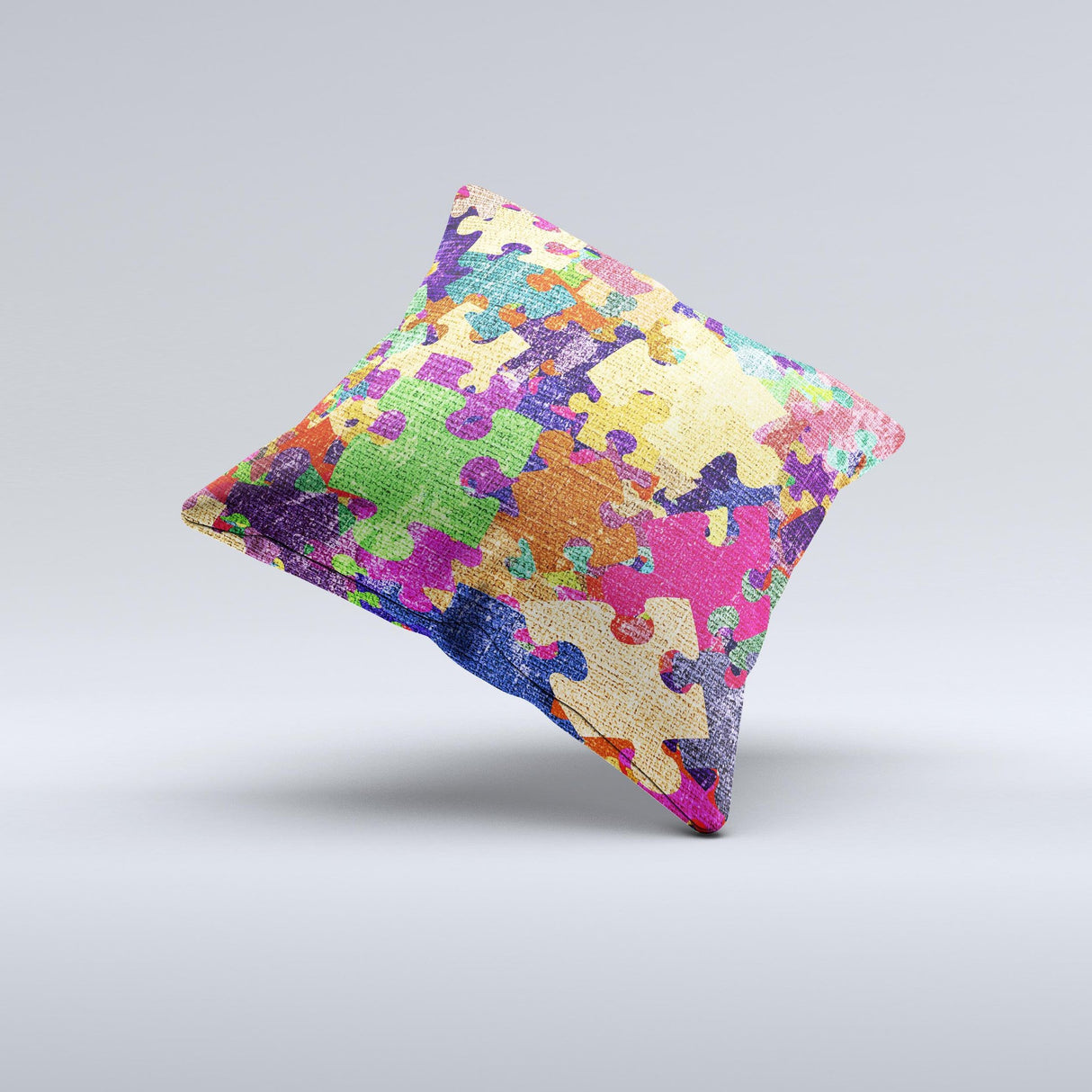 Neon Colored Puzzle Pieces Ink-Fuzed Decorative Throw Pillow