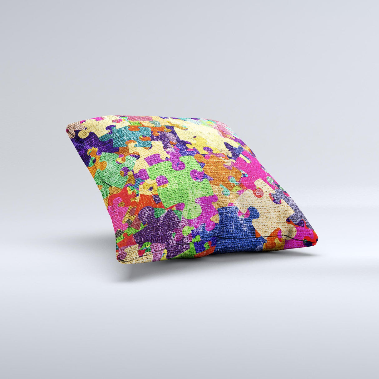 Neon Colored Puzzle Pieces Ink-Fuzed Decorative Throw Pillow