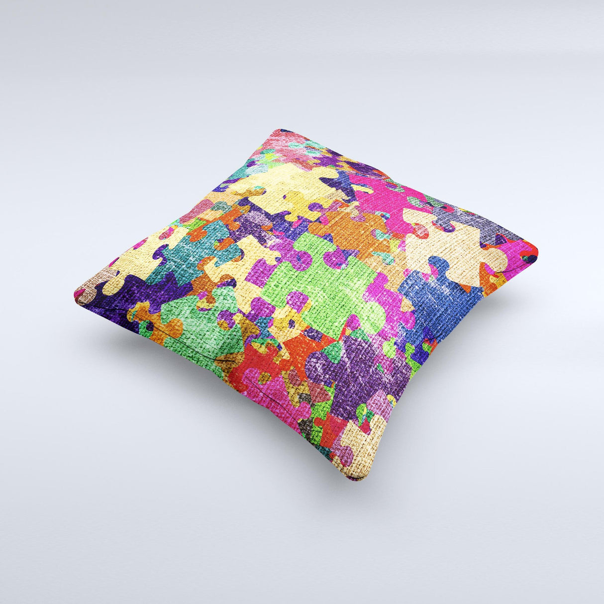 Neon Colored Puzzle Pieces Ink-Fuzed Decorative Throw Pillow