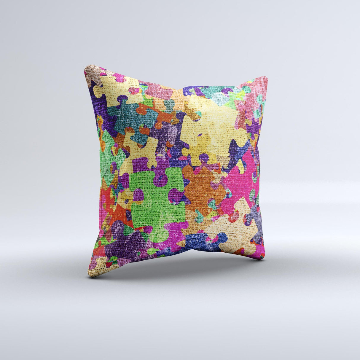 Neon Colored Puzzle Pieces Ink-Fuzed Decorative Throw Pillow