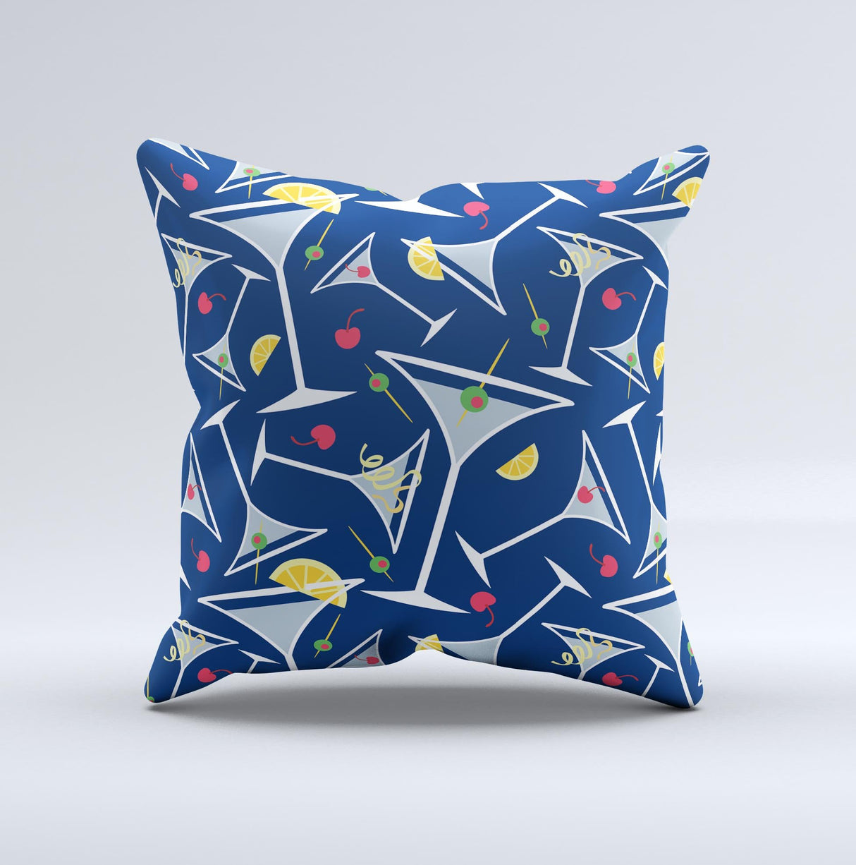 Blue Martini Drinks With Lemons Ink-Fuzed Decorative Throw Pillow