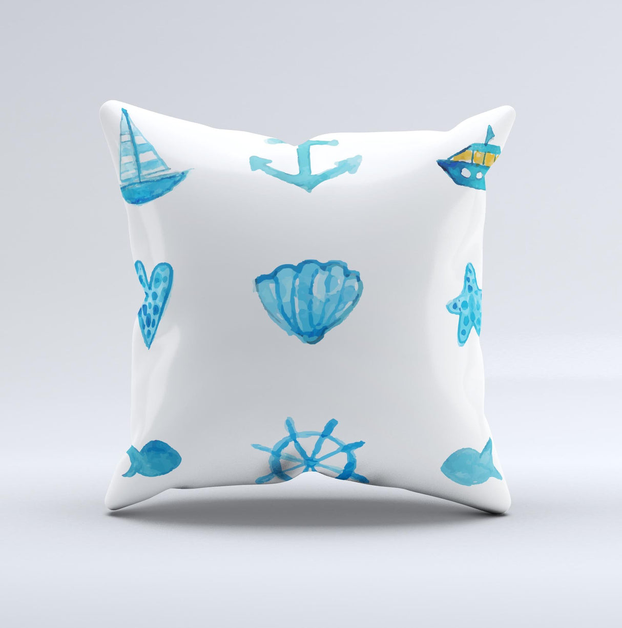 The Nautical Watercolor Pattern ink-Fuzed Decorative Throw Pillow