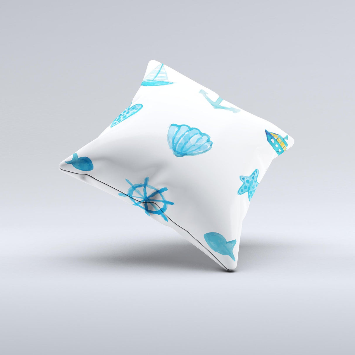 The Nautical Watercolor Pattern ink-Fuzed Decorative Throw Pillow