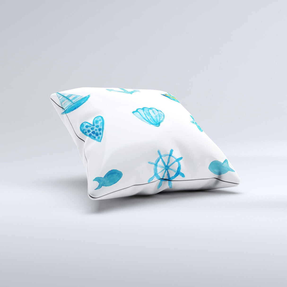 The Nautical Watercolor Pattern ink-Fuzed Decorative Throw Pillow