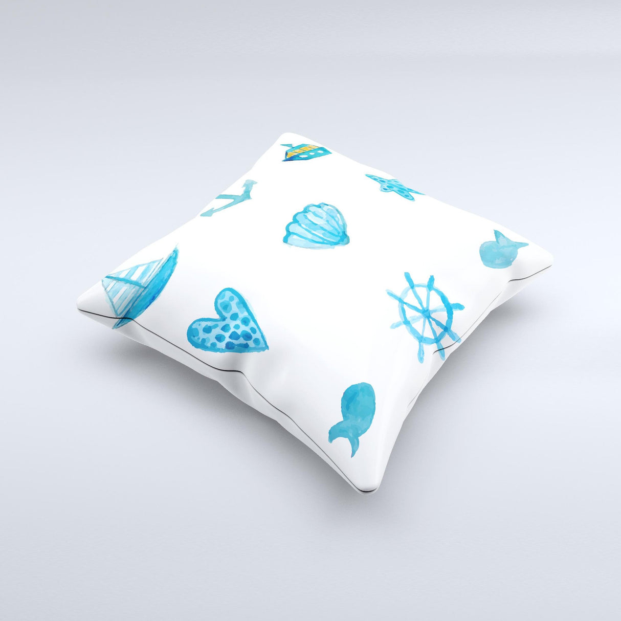 The Nautical Watercolor Pattern ink-Fuzed Decorative Throw Pillow