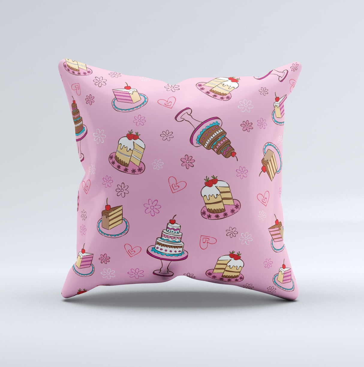 Pink with Yummy Cakes Ink-Fuzed Decorative Throw Pillow