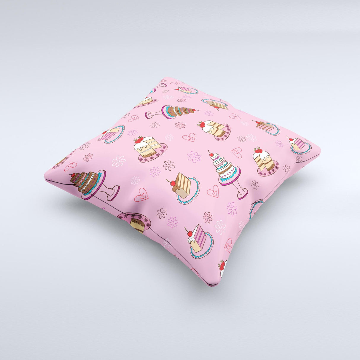 Pink with Yummy Cakes Ink-Fuzed Decorative Throw Pillow