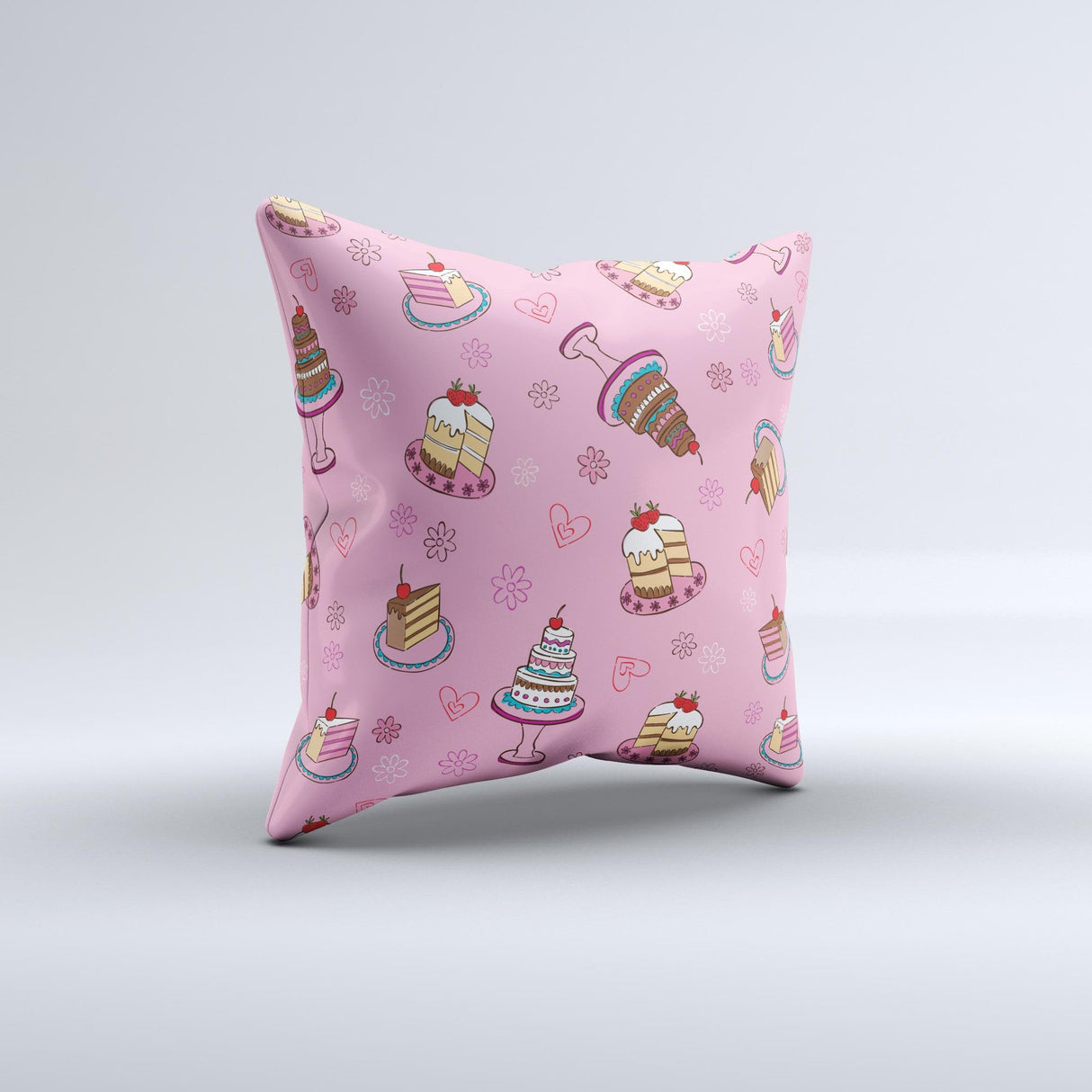 Pink with Yummy Cakes Ink-Fuzed Decorative Throw Pillow