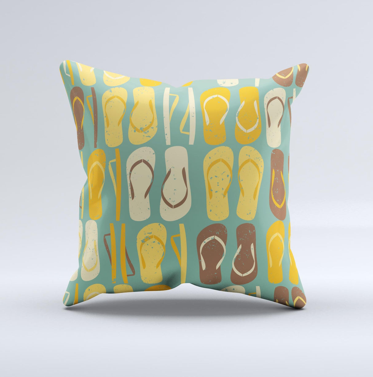 Vinatge Blue & Yellow Flip-Flops Ink-Fuzed Decorative Throw Pillow