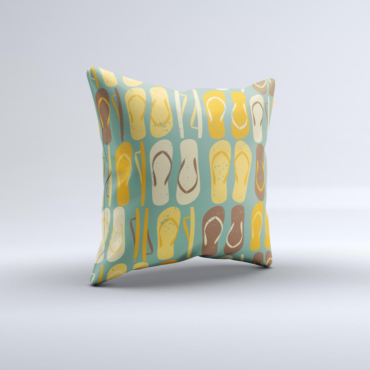 Vinatge Blue & Yellow Flip-Flops Ink-Fuzed Decorative Throw Pillow
