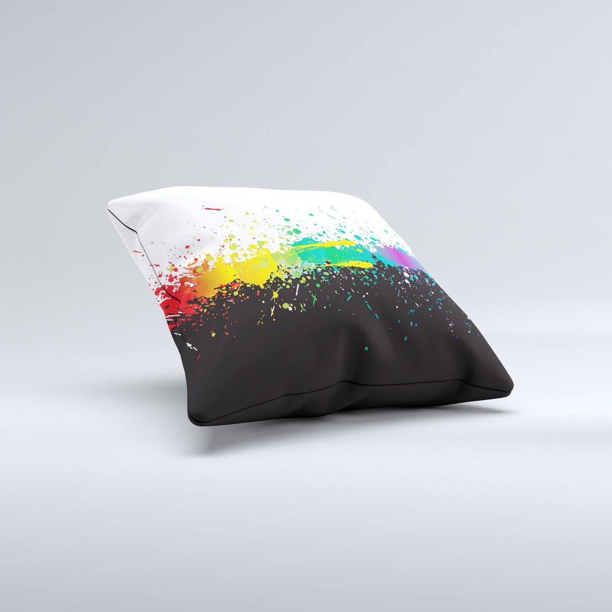 Rainbow Paint Spatter ink-Fuzed Decorative Throw Pillow