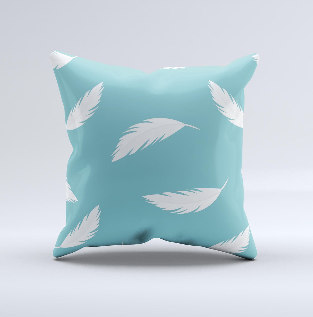 Simple White Feathered Blue ink-Fuzed Decorative Throw Pillow