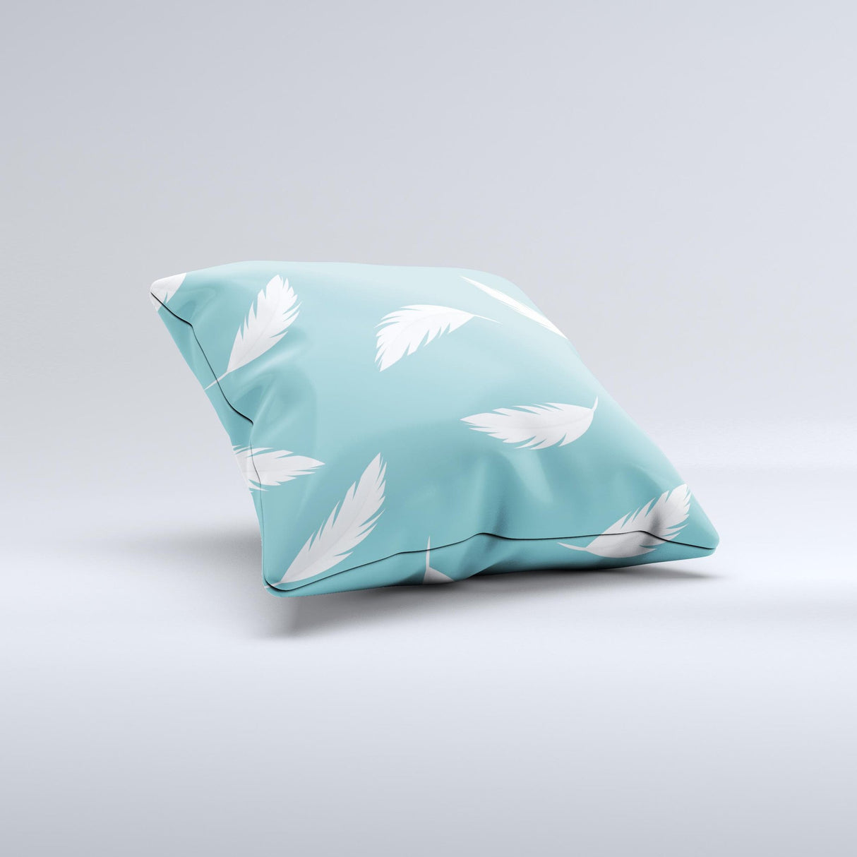 Simple White Feathered Blue ink-Fuzed Decorative Throw Pillow