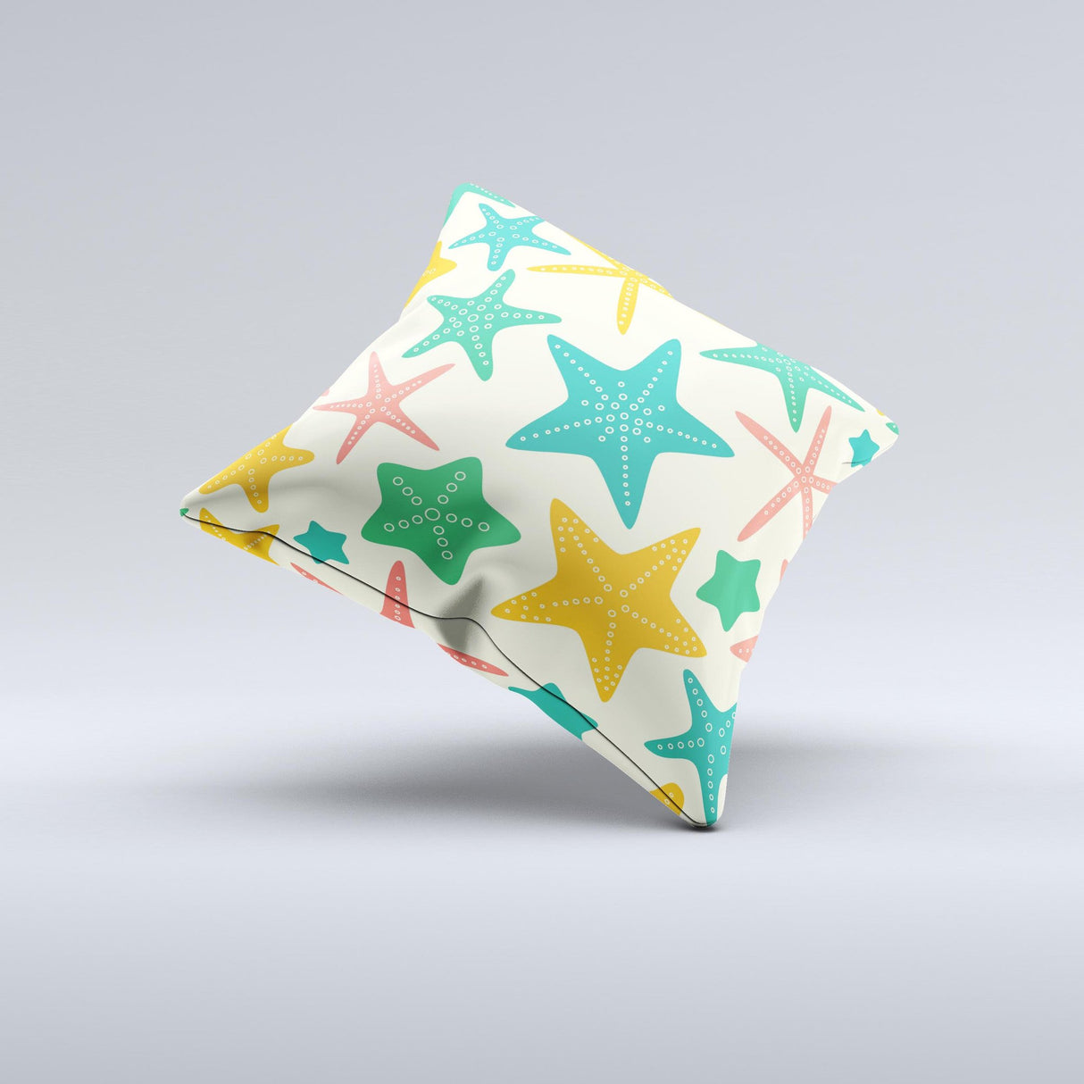 Tan And Colorful Vector StarFish ink-Fuzed Decorative Throw Pillow
