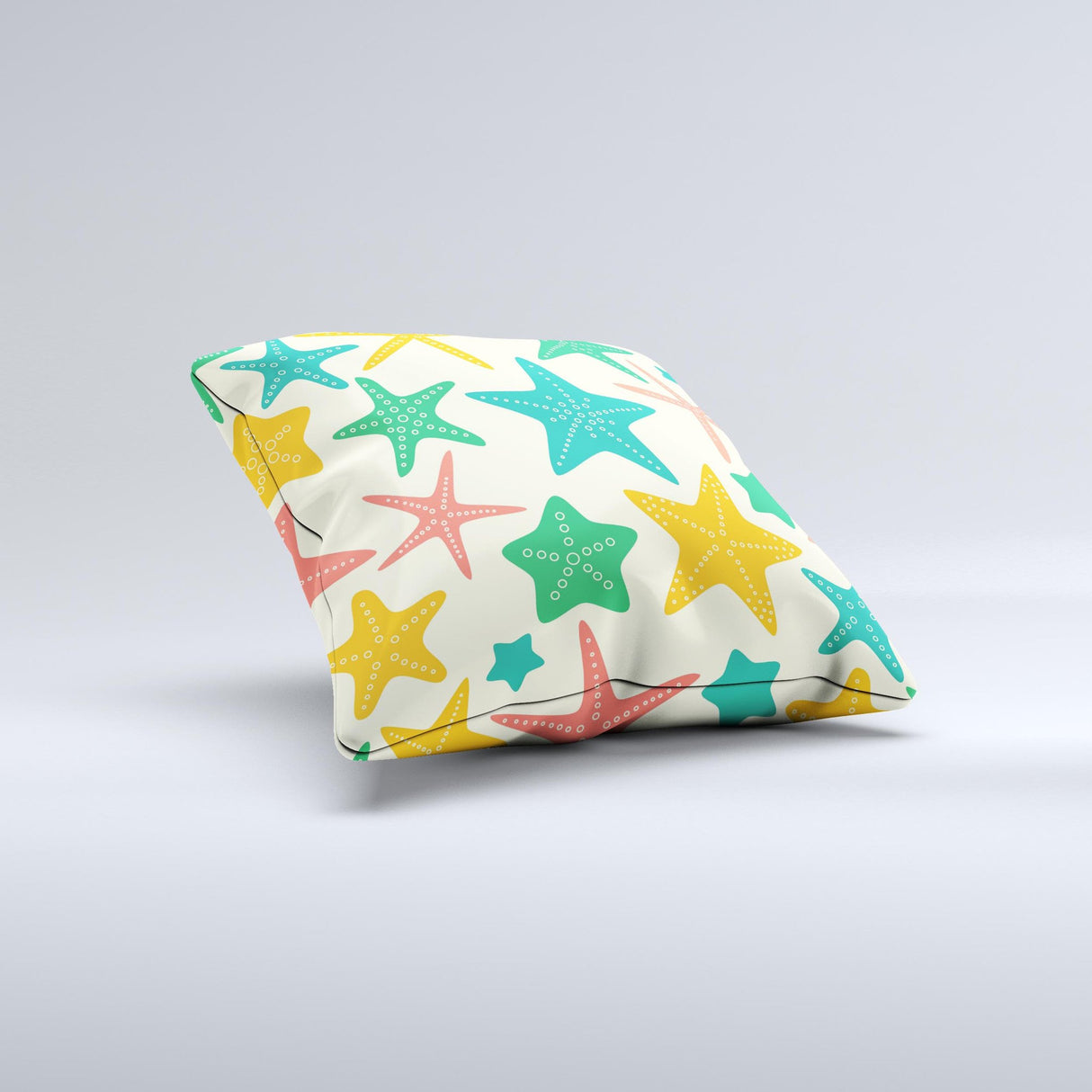 Tan And Colorful Vector StarFish ink-Fuzed Decorative Throw Pillow