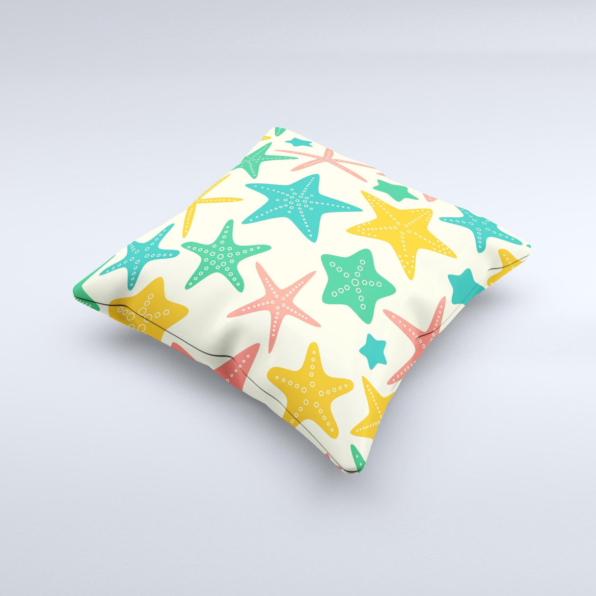 Tan And Colorful Vector StarFish ink-Fuzed Decorative Throw Pillow