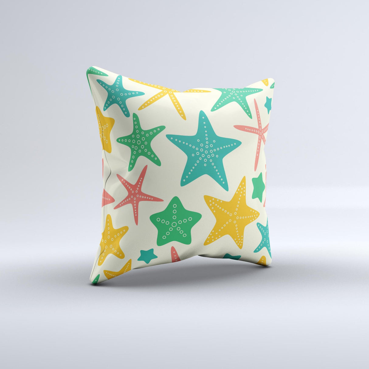 Tan And Colorful Vector StarFish ink-Fuzed Decorative Throw Pillow