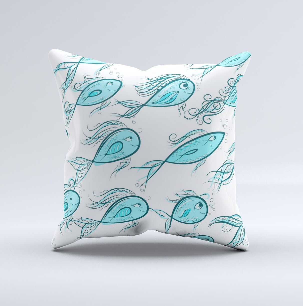 Teal Fishies Ink-Fuzed Decorative Throw Pillow