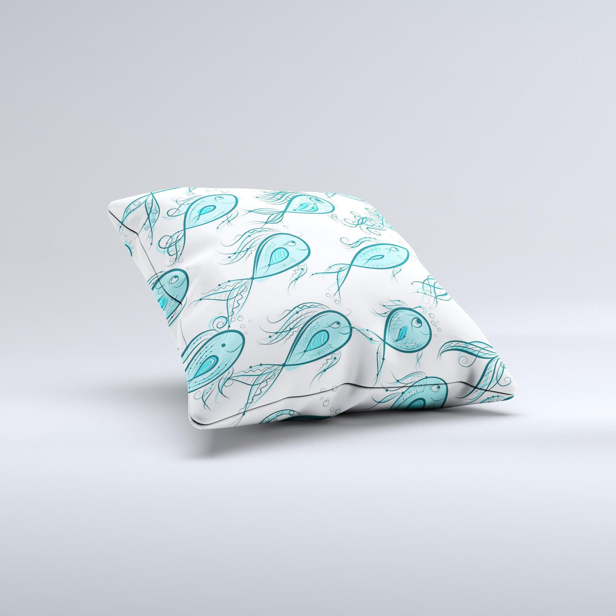 Teal Fishies Ink-Fuzed Decorative Throw Pillow