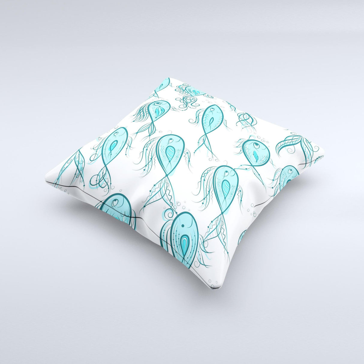 Teal Fishies Ink-Fuzed Decorative Throw Pillow