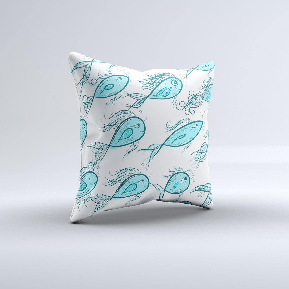 Teal Fishies Ink-Fuzed Decorative Throw Pillow