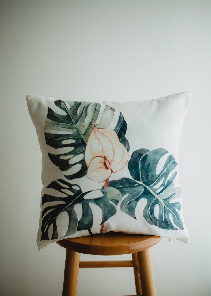 Greenery with Pink Floral | Modern Home Decor | Mud-Cloth Pillow |