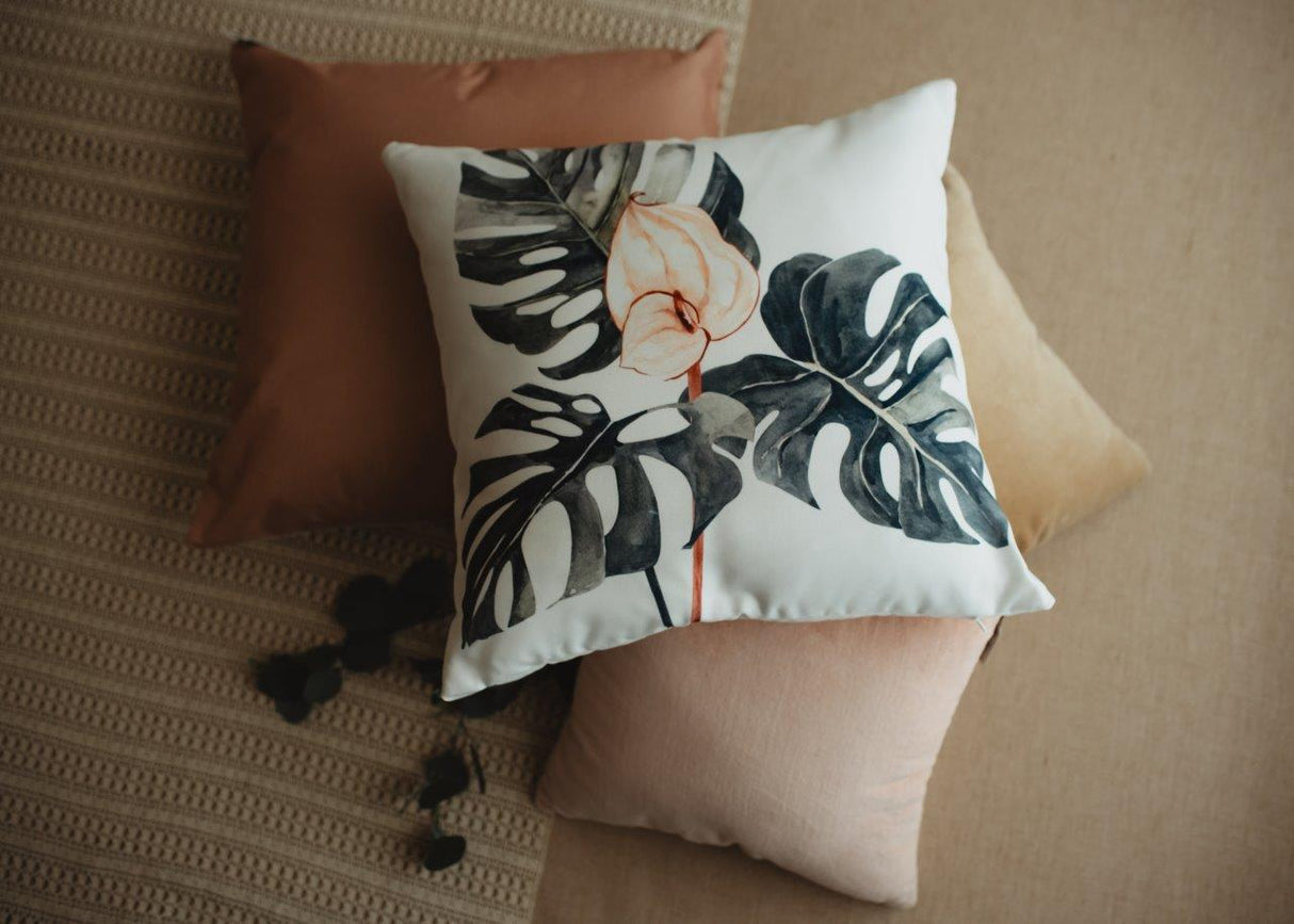 Greenery with Pink Floral | Modern Home Decor | Mud-Cloth Pillow |