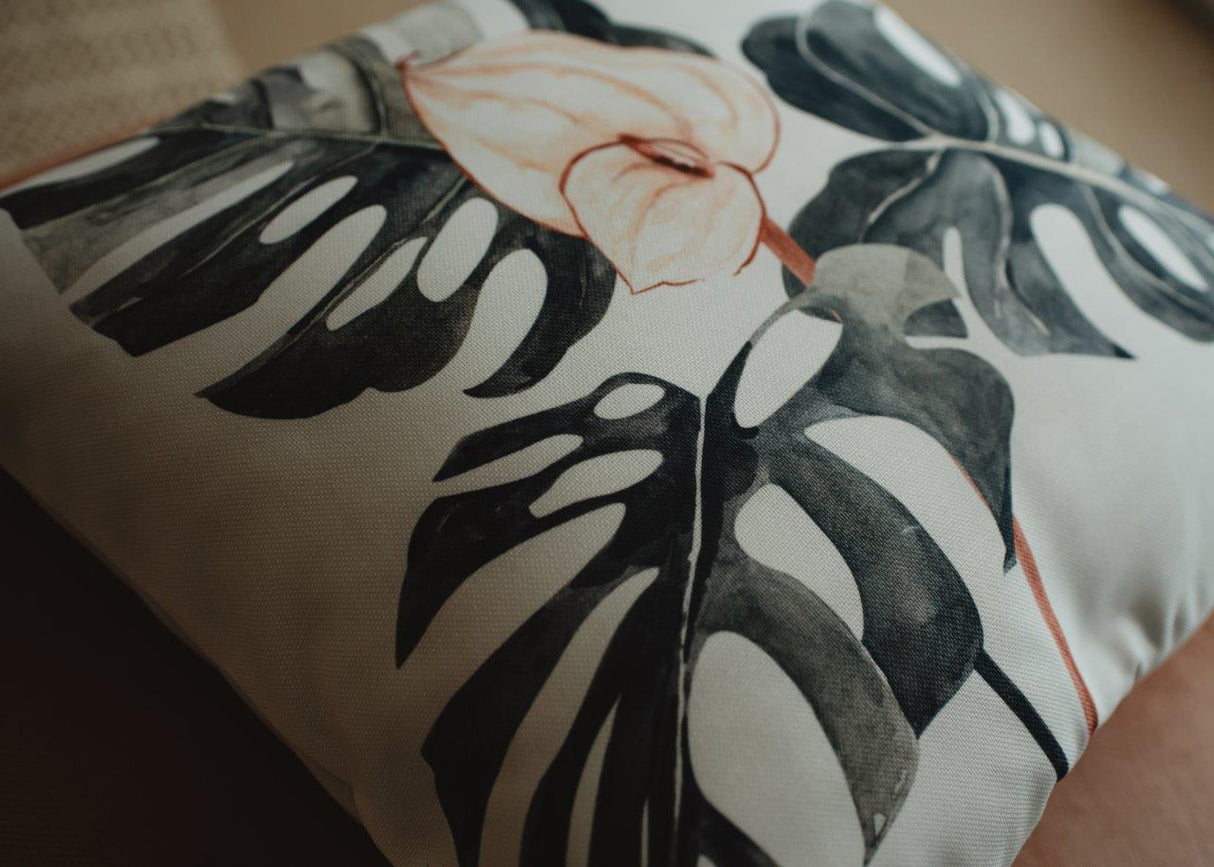 Greenery with Pink Floral | Modern Home Decor | Mud-Cloth Pillow |