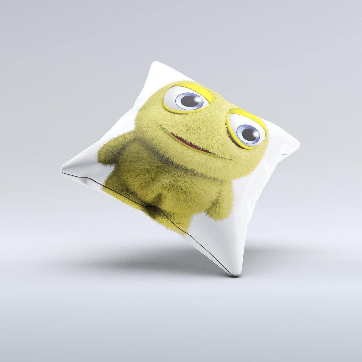 Yellow Fuzzy Wuzzy Creature ink-Fuzed Decorative Throw Pillow