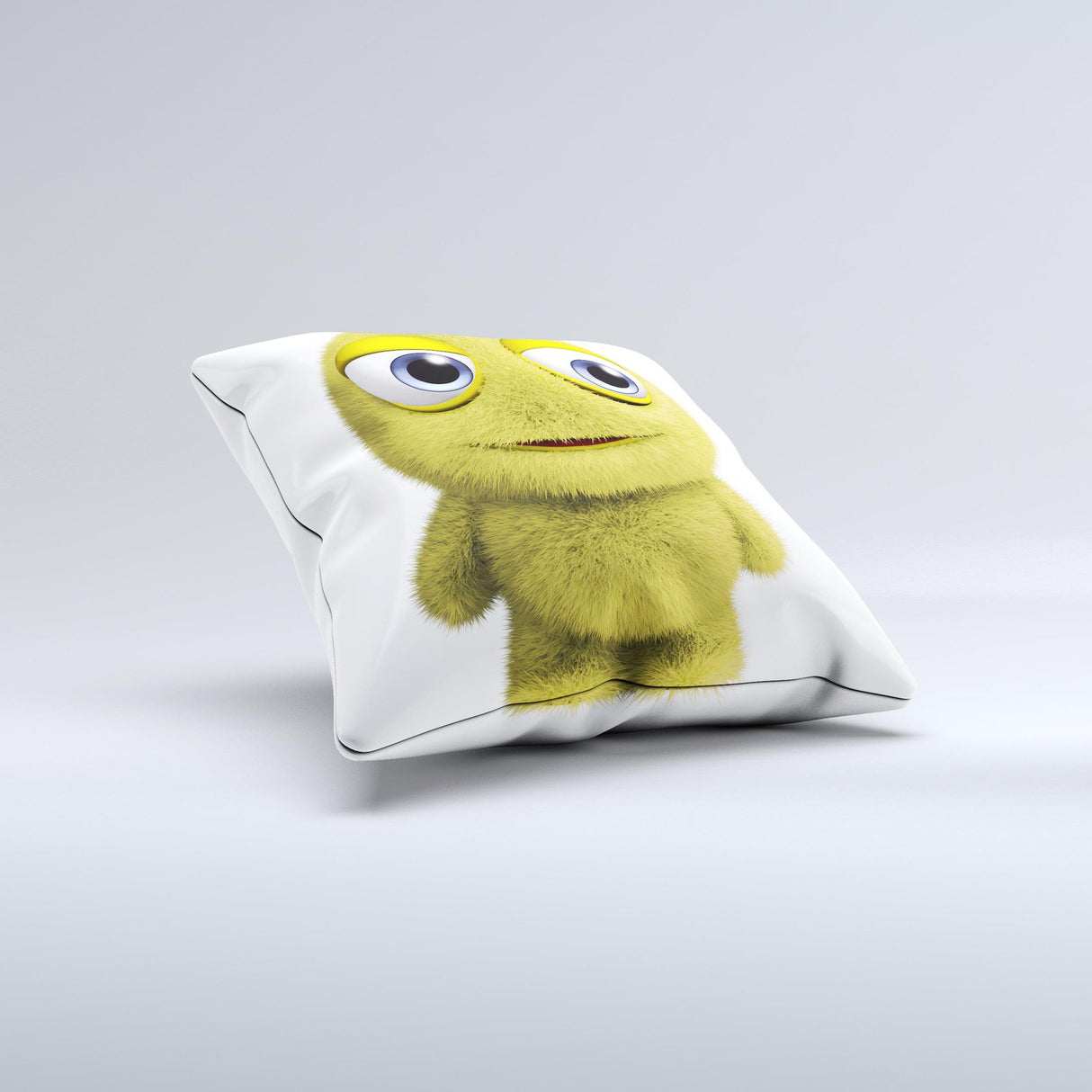 Yellow Fuzzy Wuzzy Creature ink-Fuzed Decorative Throw Pillow