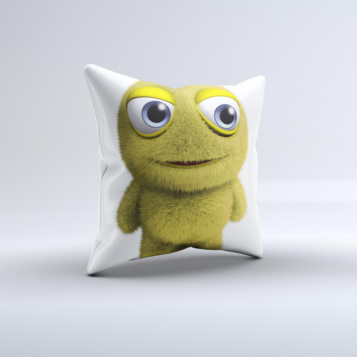 Yellow Fuzzy Wuzzy Creature ink-Fuzed Decorative Throw Pillow