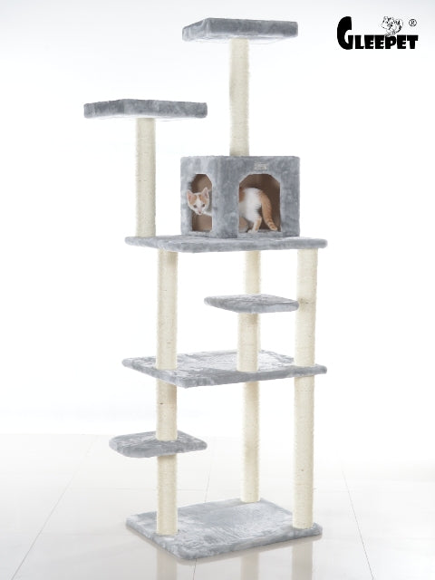 GleePet GP78740822 74-Inch Real Wood Cat Tree With Seven Levels Silve
