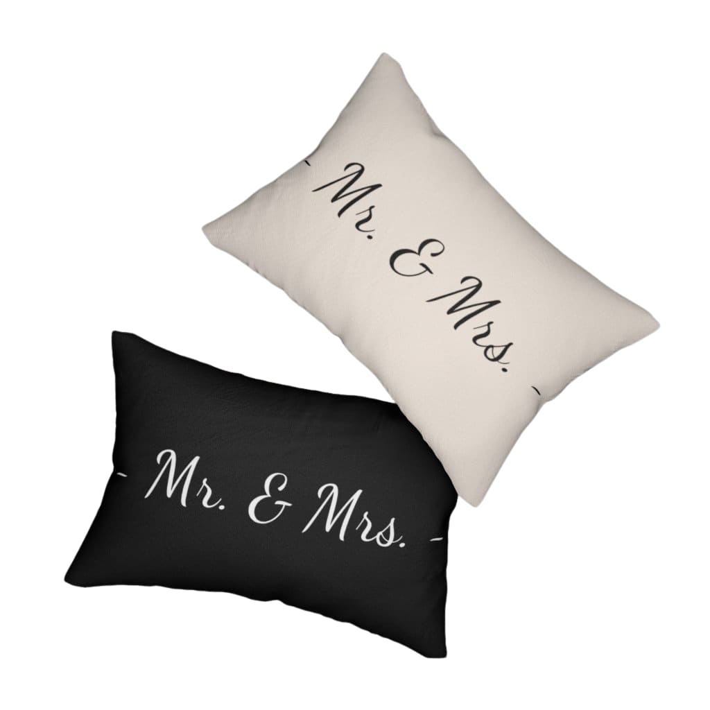 Decorative Lumbar Throw Pillow, Mr. & Mrs. - Beige Black