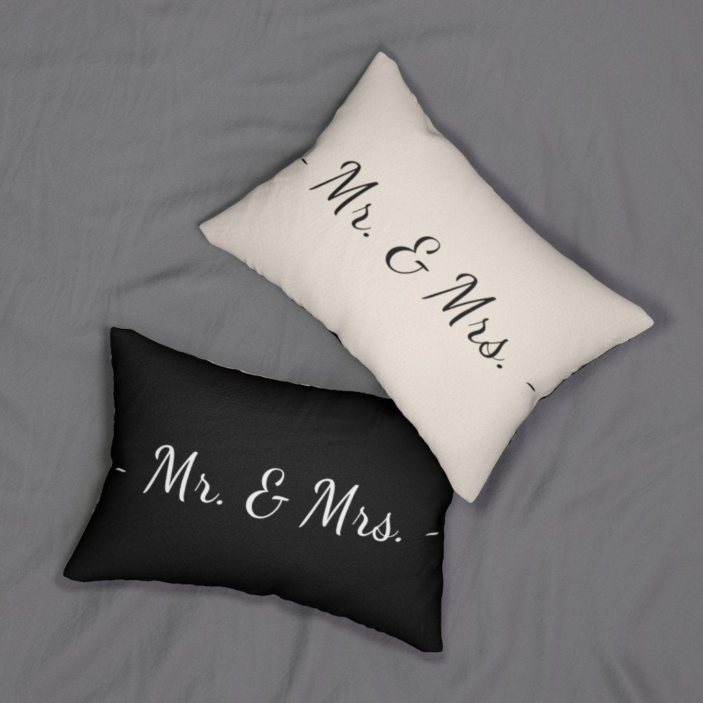 Decorative Lumbar Throw Pillow, Mr. & Mrs. - Beige Black