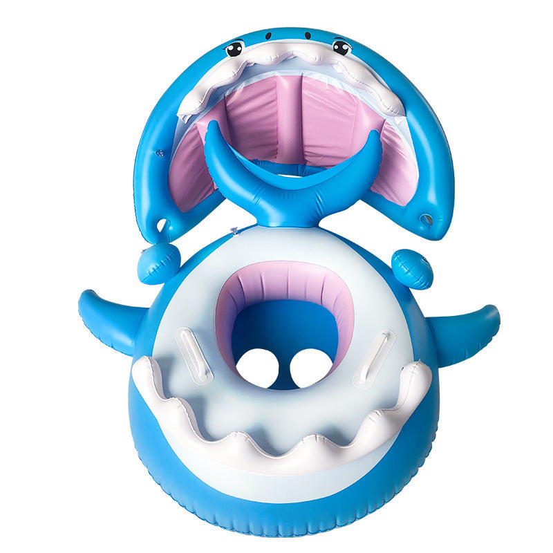 Inflatable Swimming Ring For Kids With Awning Shark Seat