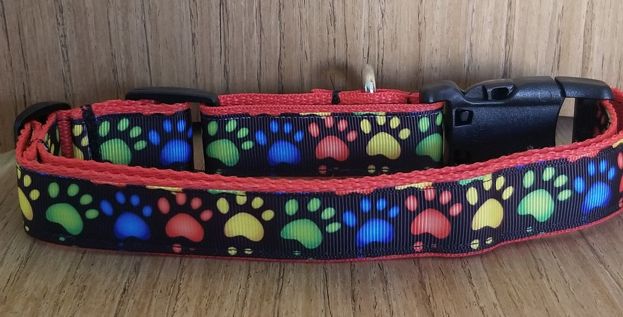 Collar/ Large/ Medium/ Rainbow Paw Prints on Red