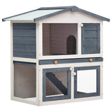 Outdoor Rabbit Hutch 3 Doors Gray Wood