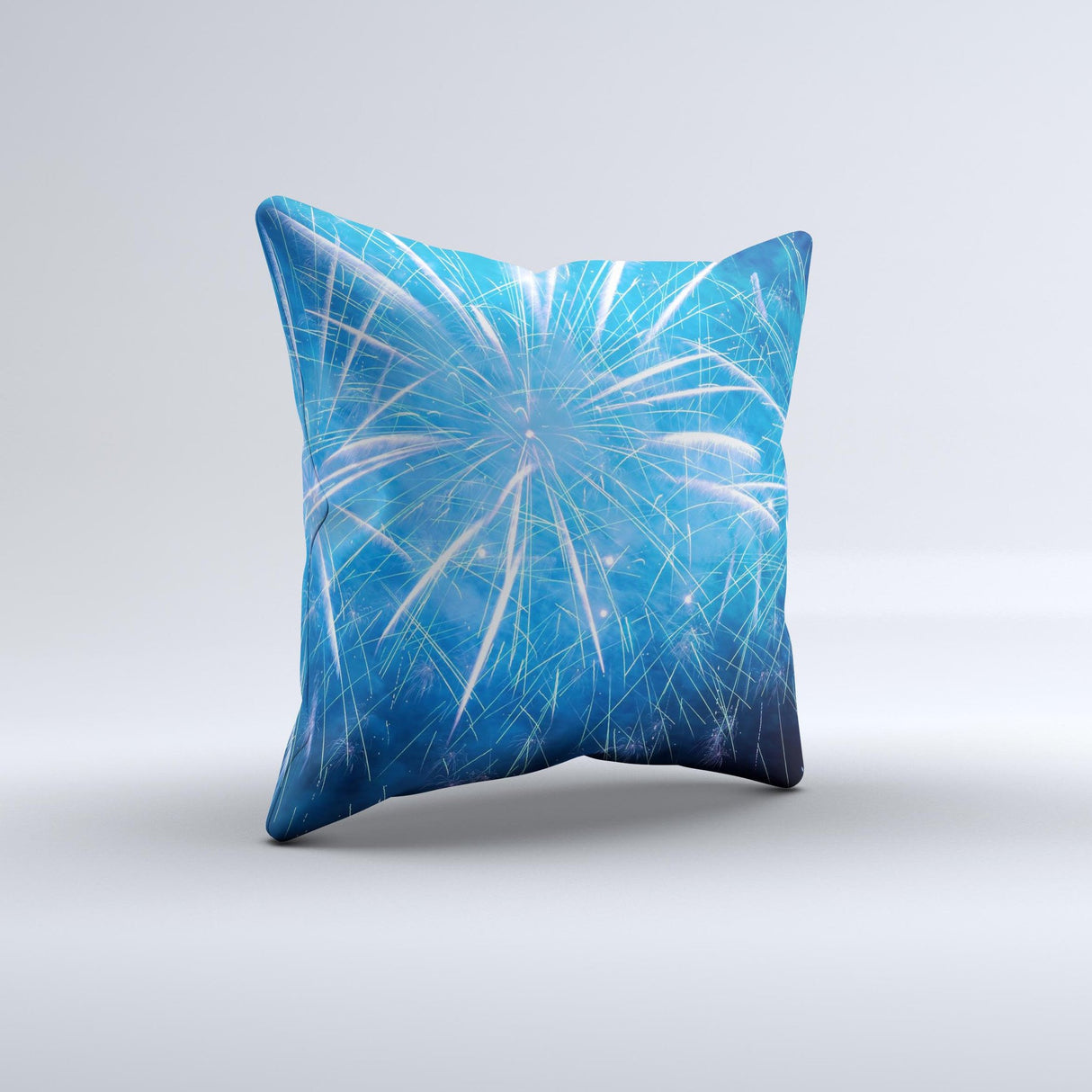 Blue Fireworks Ink-Fuzed Decorative Throw Pillow