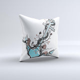Blue Pastel Anchor with Roses ink-Fuzed Decorative Throw Pillow
