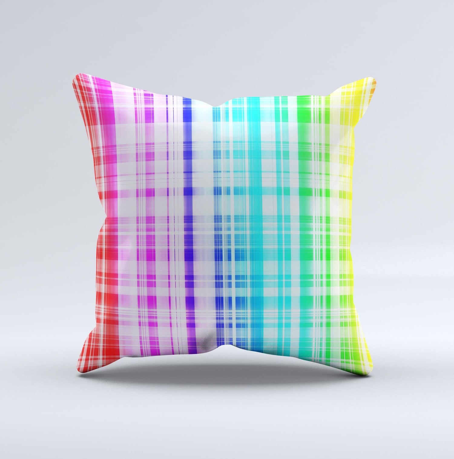 Bright Rainbow Plaid Pattern ink-Fuzed Decorative Throw Pillow