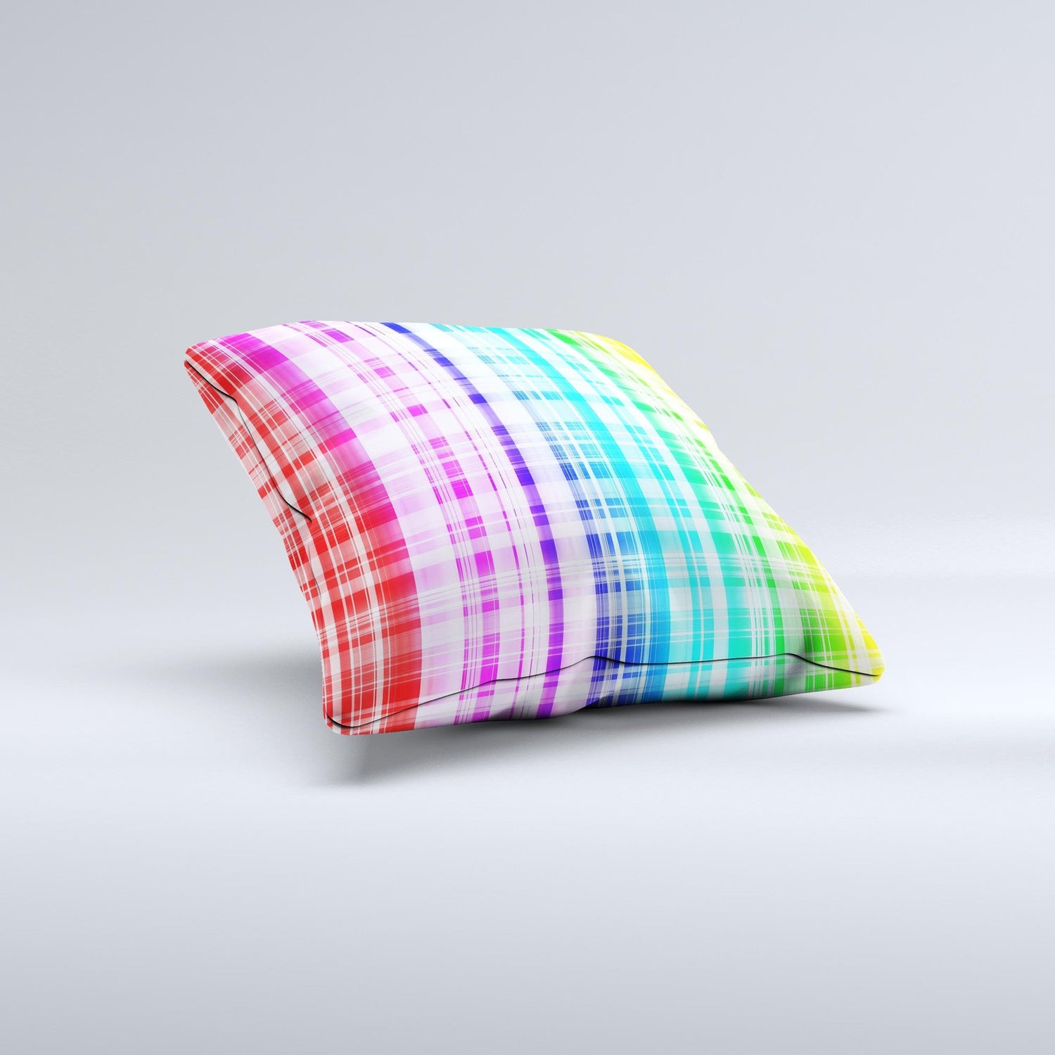 Bright Rainbow Plaid Pattern ink-Fuzed Decorative Throw Pillow
