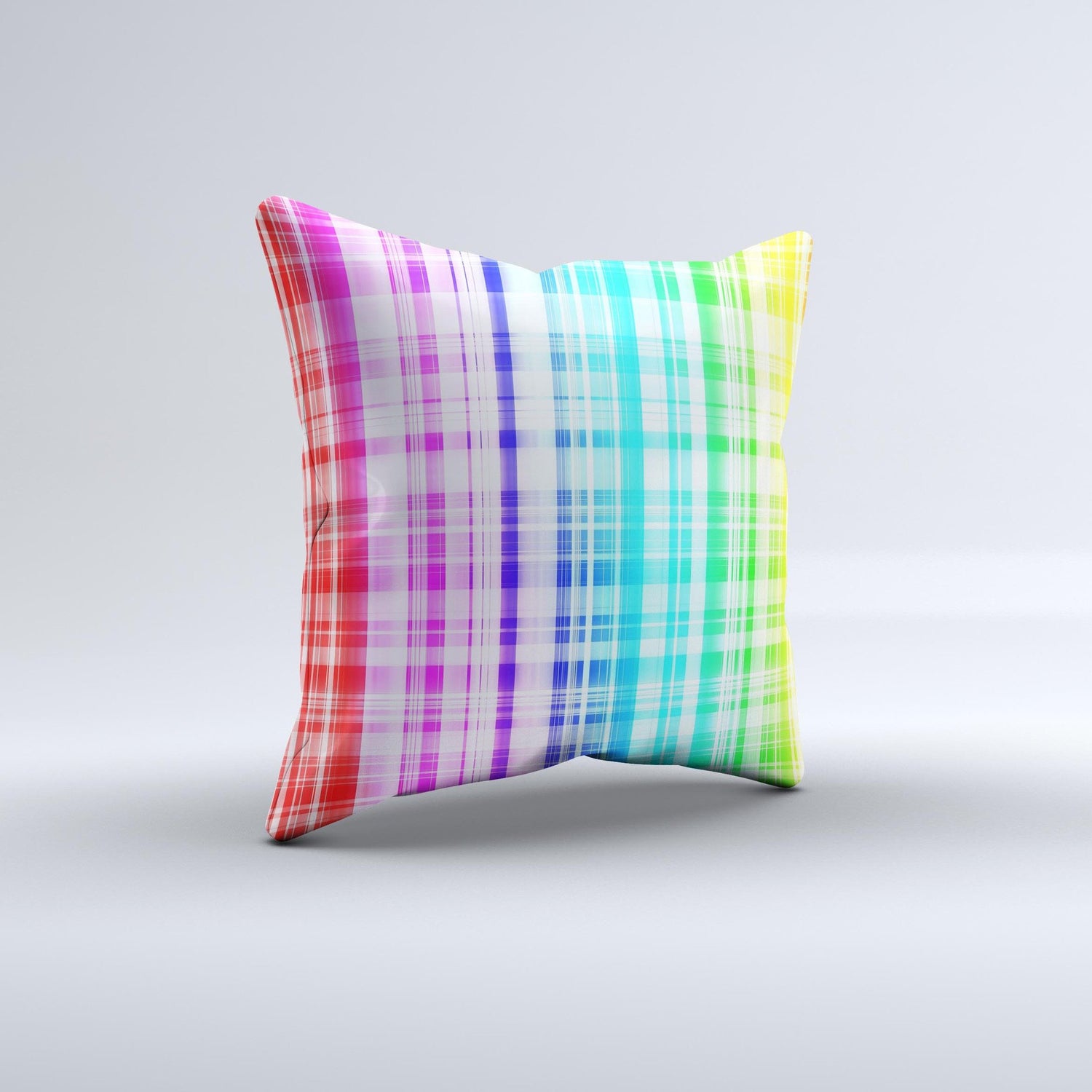 Bright Rainbow Plaid Pattern ink-Fuzed Decorative Throw Pillow