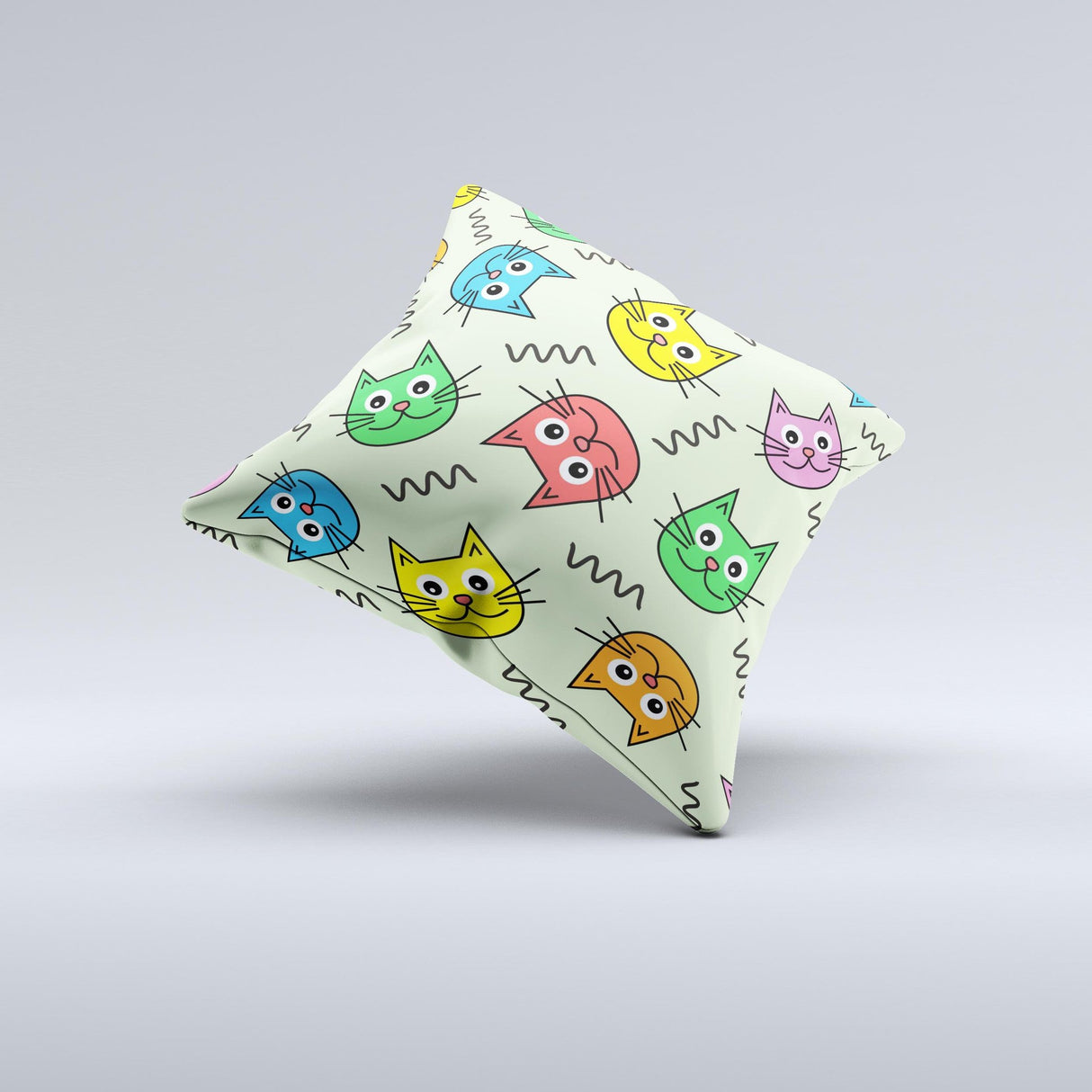 Colorful Cat iCons ink-Fuzed Decorative Throw Pillow