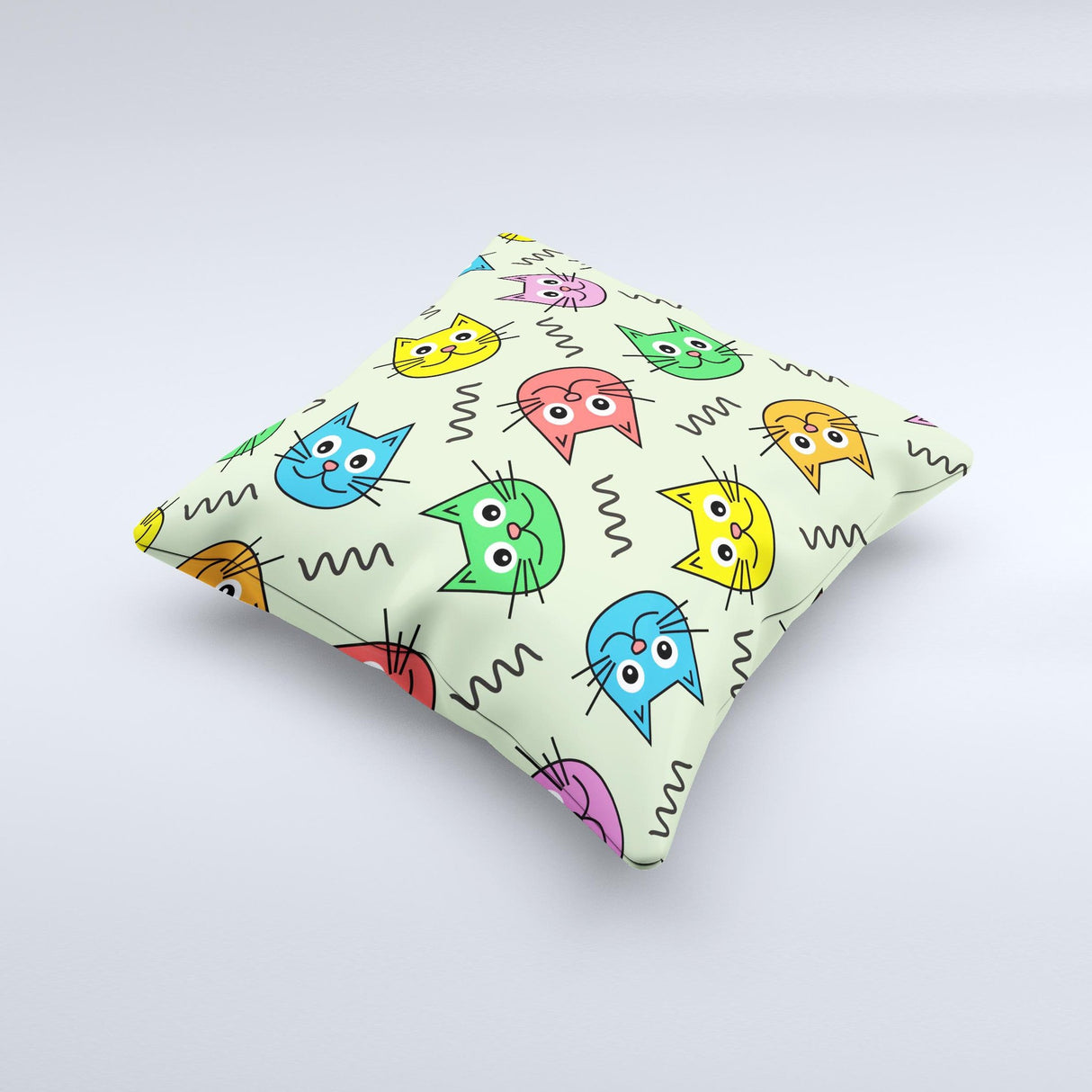 Colorful Cat iCons ink-Fuzed Decorative Throw Pillow