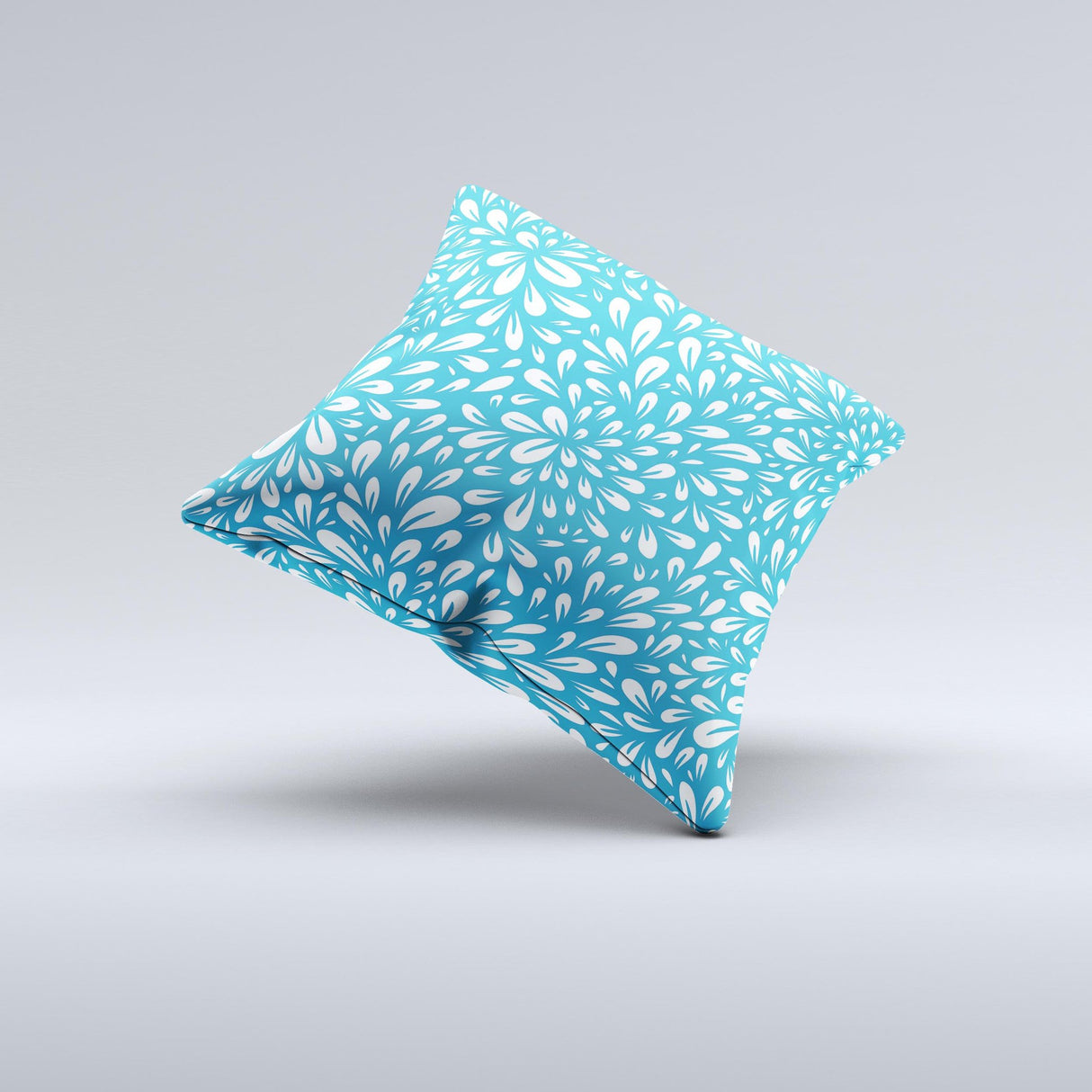 Light Blue & White Floral Sprout Ink-Fuzed Decorative Throw Pillow